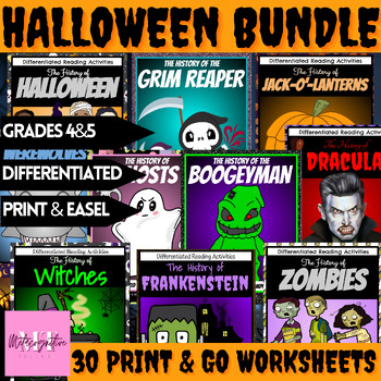 Preview of Halloween Reading Comprehension Worksheet Bundle