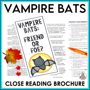 Preview of Reading Comprehension Passage & Close Reading Practice - Vampire Bats