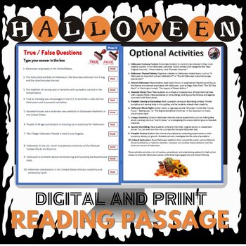 Preview of Halloween Reading Passage with Comprehension questions - digital and print