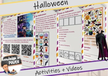 Preview of Halloween | Reading Passages + Worksheets + Videos | Spanish