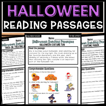 Preview of Halloween Reading Passages with Comprehension Questions NO PREP Bundle