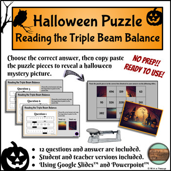Preview of Halloween Reading a Triple Beam Balance Digital Puzzle Activity