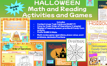 Preview of Halloween BUNDLE: Reading and Math activities, lessons, and GAMES! NO PREP