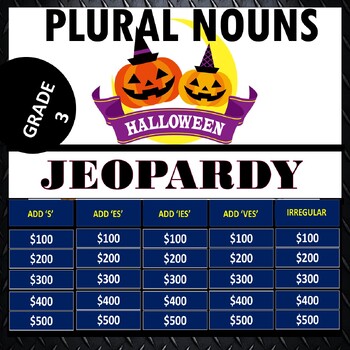 Preview of Halloween Regular and Irregular Plural Nouns Jeopardy PowerPoint Game