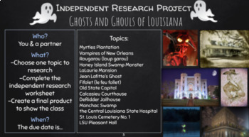 Preview of Halloween Research Project-Ghosts & Ghouls of Louisiana Presentation