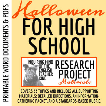 Preview of Halloween Research Project and Speech Materials for High School ELA