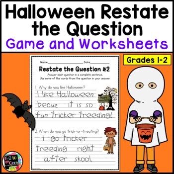 Preview of Halloween Writing Activity | Restate the Question Practice Worksheets and Game