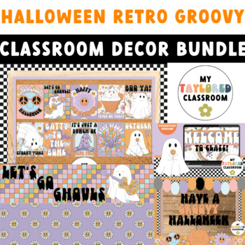 Preview of Halloween Retro Groovy Classroom Decor Bundle