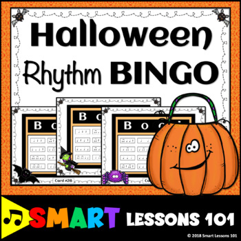 Preview of Halloween Rhythm Flashcard Bingo: Halloween Music Game: Fall Music Activity