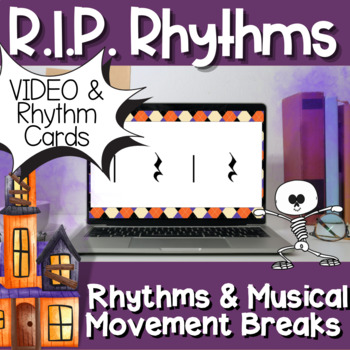 Preview of Halloween Rhythms & Movement with Music:  VIDEO & Cards for Rest Rhythms