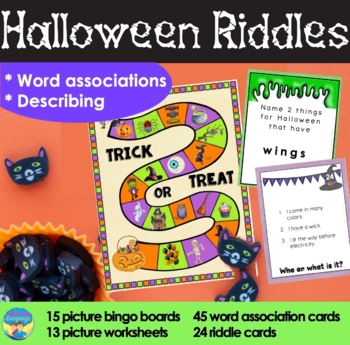 Preview of Halloween Riddles Bingo Picture Activities for Word Associations and Describing