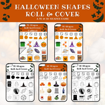Preview of Halloween Roll & Cover Game | 2D & 3D Shape Game | Kindergarten, 1st, 2nd