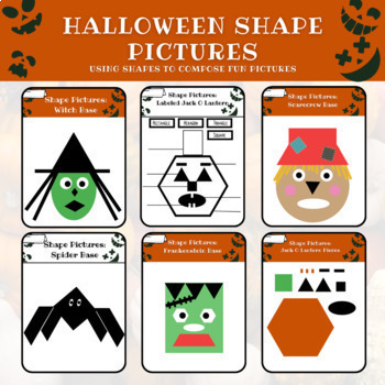 Preview of Halloween Shape Pictures | Halloween Tangrams | Kindergarten, 1st, 2nd