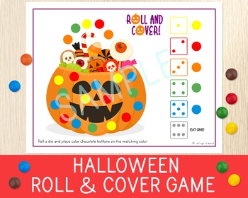 Preview of Halloween Roll & Cover Game, Jack-O'-Lantern Candy Dice Printable Game, Pumpkin