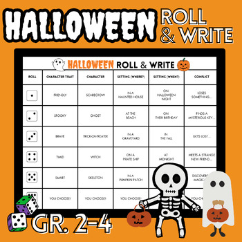 Preview of Halloween Roll & Write | Writing Choice Board | Character Traits | NO PREP