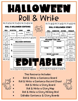 Preview of Halloween Roll and Write | Roll and Write Story | Roll and Write Sentences