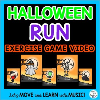 Preview of Halloween Run Exercise for Kids, Brain Break, P.E. Indoor Workout, Game