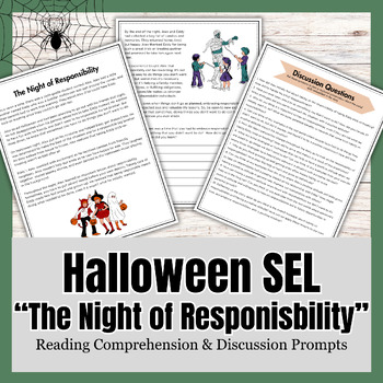 Preview of Halloween SEL -Responsibility, Reading Comprehension & Discussion Activity