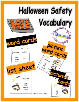 Preview of Halloween Safety Vocabulary Word & Flash Cards & More; Great for Primary & ESOL