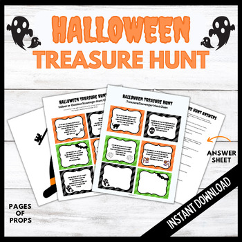 Halloween Scavenger Hunt Clues with Props, Halloween Treasure Hunt