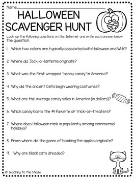 Internet Halloween Scavenger Hunt Worksheet by Teaching to the Middle