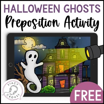 Preview of FREE Halloween Speech Therapy Activity Ghosts Prepositions Language Teletherapy