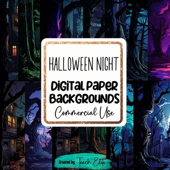Preview of Halloween Scene digital paper color and Doodle Black and white October