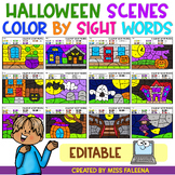Halloween Scenes Color by Code Sight Words Editable