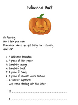 Halloween School Scavenger Hunt by Carrie's Corner | TPT