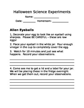 Preview of Halloween Science Lab Projects Hands On Fun Printable Worksheet