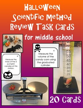 Preview of Halloween Scientific Method Metrics Review Task Cards, simple materials,EDITABLE