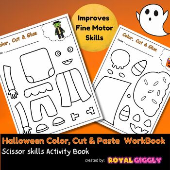 Preview of Halloween Scissor Skills Cutting Practice Craft |Cut and Glue Coloring Activity