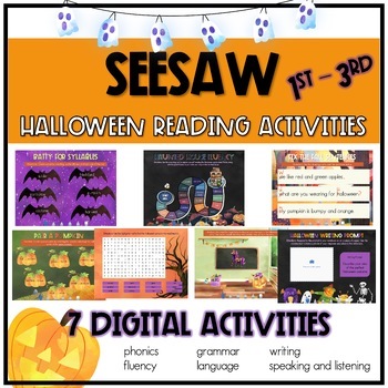 Preview of Halloween Seesaw Reading Activities for 1st, 2nd, and 3rd grade