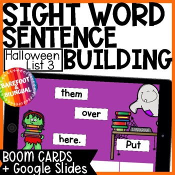 Preview of Halloween Sentence Building - Halloween Boom Cards - Sight Words List 3