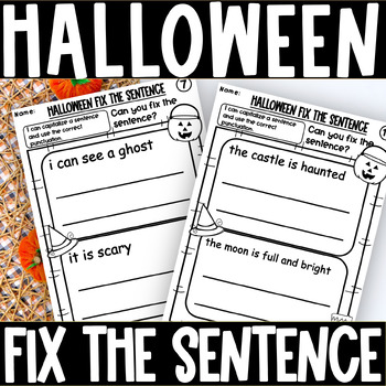 Preview of Halloween Sentence Correction Worksheets Fix the Sentence Kindergarten