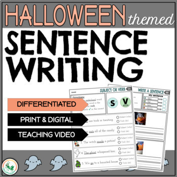 Preview of Halloween Sentence Writing Differentiated Activities Digital & Print