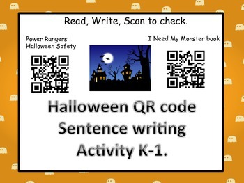 Preview of Halloween Sentence Writing with QR codes (Common Core aligned) K-1