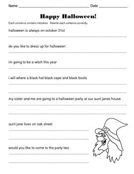 Halloween Sentences / Correct and Rewrite the Sentences by Kelly Connors
