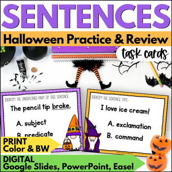 Preview of Halloween Sentences Task Cards - October Sentence Type and Structure Activity