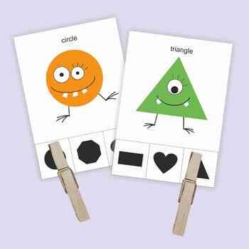 Preview of Shapes Clip Cards, Matching Activity for Toddlers, Preschool, Kindergarten