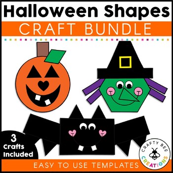 Preview of Shape Crafts Bundle | Halloween | 2D Shape Activities | Witch | Bat | Pumpkin