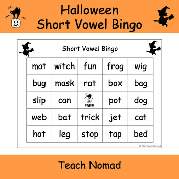 Preview of Halloween Short Vowel (CVC, CCVV, CVCC) Phonics Bingo