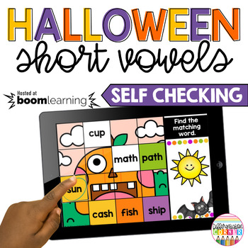 Preview of Halloween Short Vowels Words Phonics Boom Cards Spelling Boom Cards