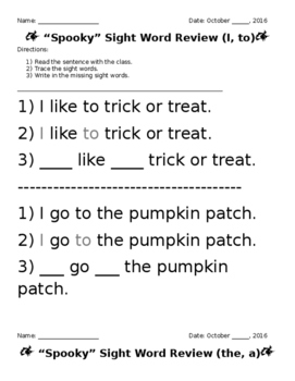 Preview of Halloween Sight Word Review