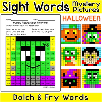 Preview of Halloween Activities Color by Sight Words Mystery Pictures - Fun October Center