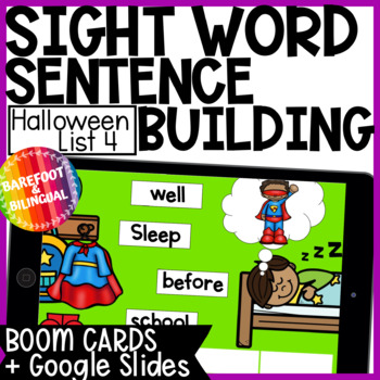 Preview of Halloween Sight Words Sentence Building - Second Grade - Halloween Boom Cards