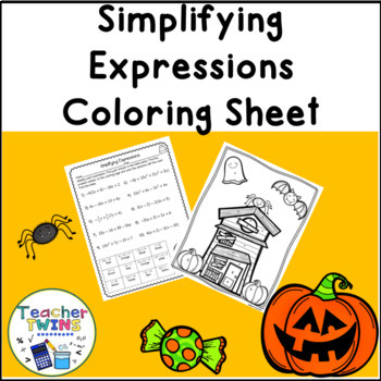 Preview of Halloween Simplifying Expressions Coloring Worksheet