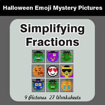 Halloween: Simplifying Fractions - Color-By-Number Math Mystery Pictures