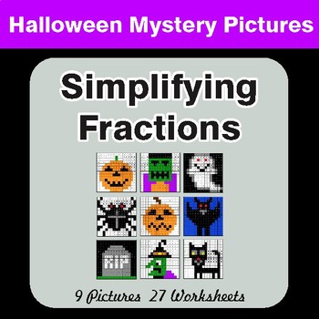Halloween: Simplifying Fractions - Color-By-Number Math Mystery Pictures