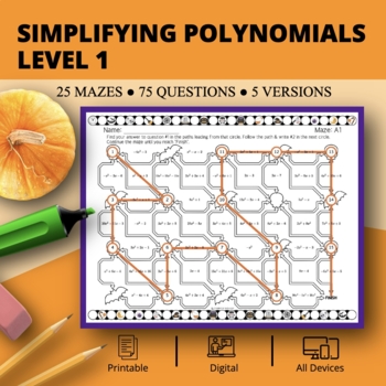 Preview of Halloween: Simplifying Polynomials Level 1 Maze Activity